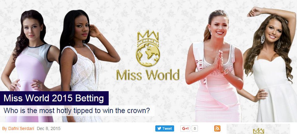 PinnacleAffs's tweet photo. Make sure your players start betting on the #MissWorld2015 now:https://t.co/1OEsU487rY https://t.co/dwVUaRBWS4