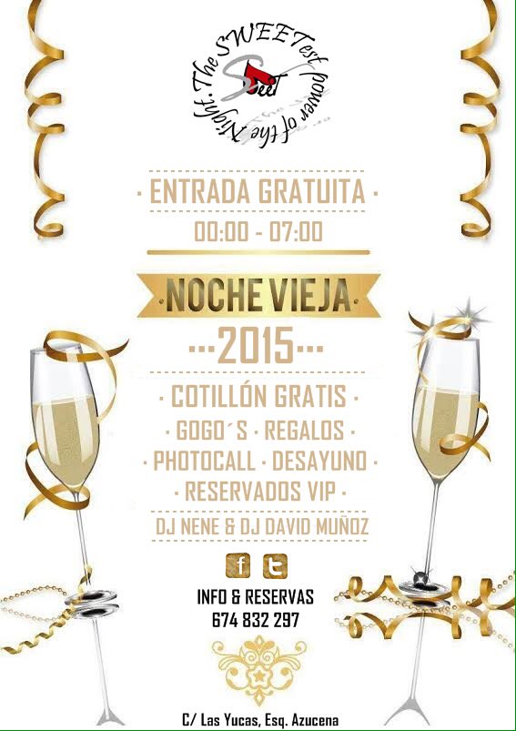 SweetTdm's tweet photo. ¡NOCHEVIEJA 2015!
       ❣SWEET❣
ENTRADA GRATUITA
      00:00-07:00 https://t.co/Q8MiNLhCeQ