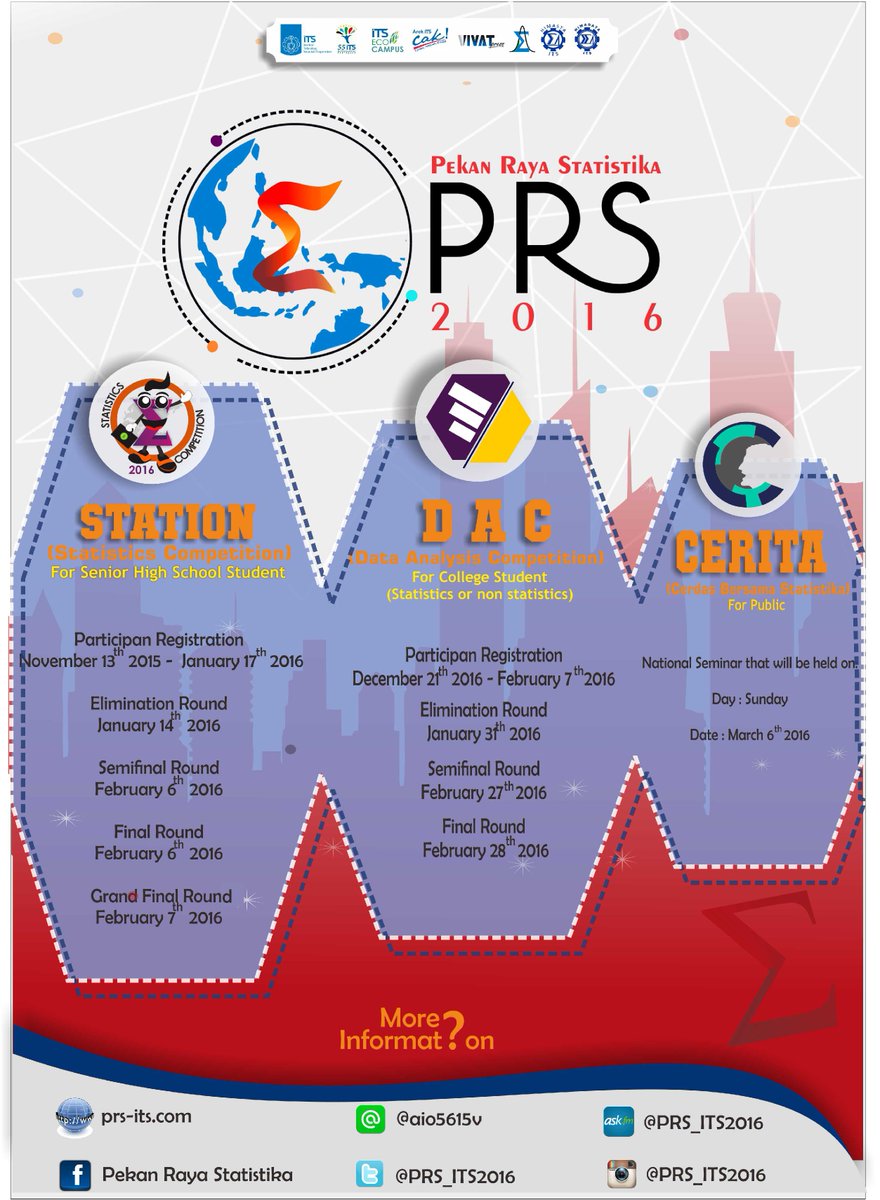STATISTIKA ITS proundly present
"PEKAN RAYA STATISTKA 2016"
STATION,DAC,CERITA
info: prs-its.com
