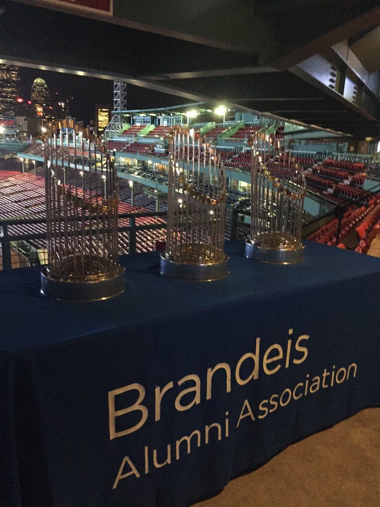 BrandeisUAlumni's tweet photo. The #worldseries trophies are here!! @fenwaypark @FenwayEvents @BrandeisU #deisdoesholidays15 #brandeis https://t.co/KEkIpfKNs5