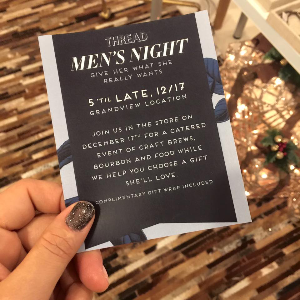 5XNWCbus's tweet image. Men&apos;s Night at THREAD - Thursday, 12/17.  Complimentary gift wrap &amp;amp; valet.  #threadstyle #GrandviewAvenue