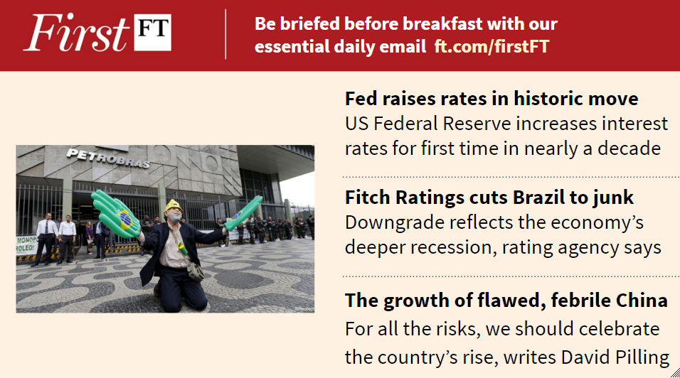 africamoneyexpo's tweet image. #USAfricaBF Trade: The Fed lifts off, Brazil cut to junk and more. Sign up for #FirstFT he…