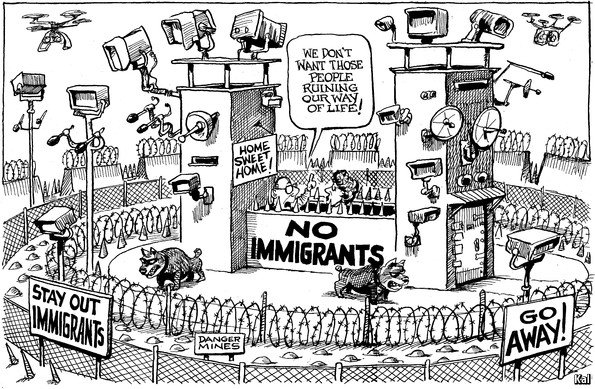 The world is funny. Карикатура иммигрант. Рисунок no immigrants. Коллаж no immigrants. Экономист картинки прикольные.