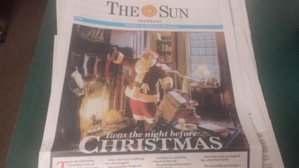 suneditor's tweet photo. Front page of today's Sun of #Lowell says it all. #MerryChristmas! #ClementMoore https://t.co/CVEJlb5jeQ