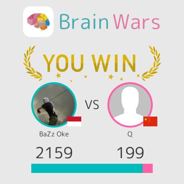 I challenged Q and won:) Challenge players from around the world! #BrainWars
brainwarsapp.com