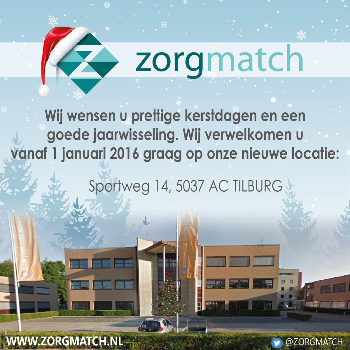 ZorgMatch's tweet image. Wij starten dit jaar fris en verhuizen per 1 januari naar onze nieuwe locatie aan de Sportweg. Prettige feestdagen!