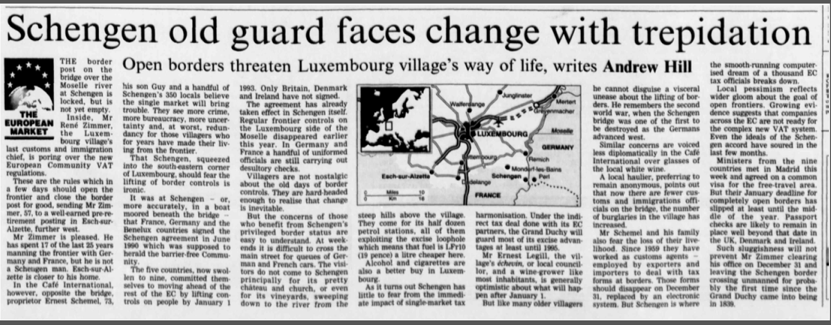andrewtghill's tweet photo. I visited #Schengen on eve of controls lifting in 1992. Residents were worried about crime &amp; jobs. Plus ça change. https://t.co/oTvambAXmm