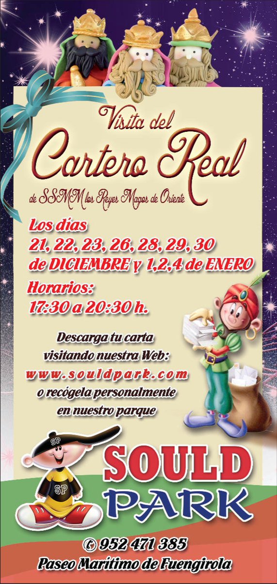 Entrega tu lista de deseos a los Reyes Magos! Descarga tu carta, y tráela a los Sould Park goo.gl/CmvwEK,