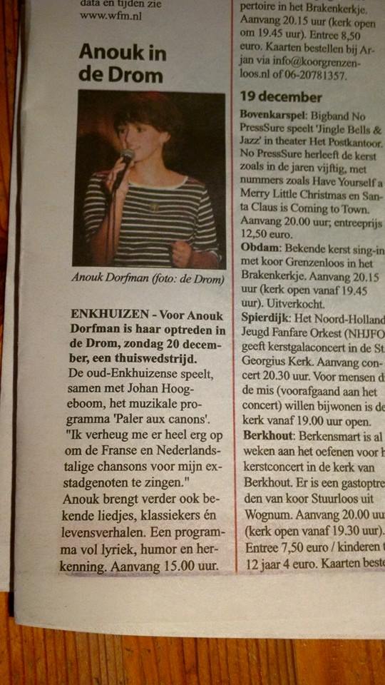 Aanstaande zondag om 15:00 spelen Jo en ik <a href="/dedrommedaris/">De Drom - Gerdien</a> in #Enkhuizen #parlerauxcanons