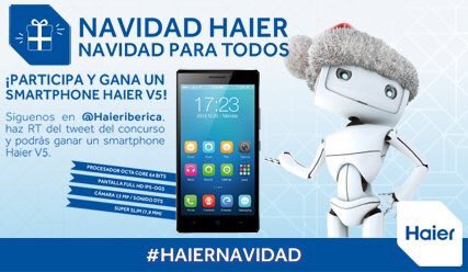 haier_aire's tweet photo. Sigue @Haieriberica, haz RT de este tweet y participa en el #sorteo de un Smartphone Haier V5 #HaierNavidad https://t.co/XbBTQW5S36