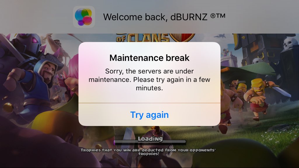 dBURNZMusic's tweet photo. 😡😡😡😡😡 i Hate these!!!!! And it never takes a few minutes!!! #COC #ClashOfClansProblems #ClashOfClans https://t.co/sqS7iFsJrz