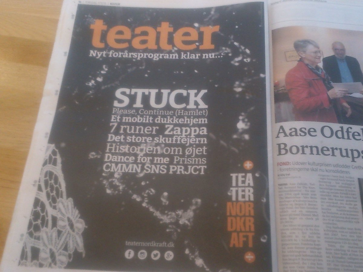 srpgdk's tweet photo. Fresh newspaper add for the local theatre, teater nordkraft #aalborg #graphicdesign https://t.co/hbAds5DycR