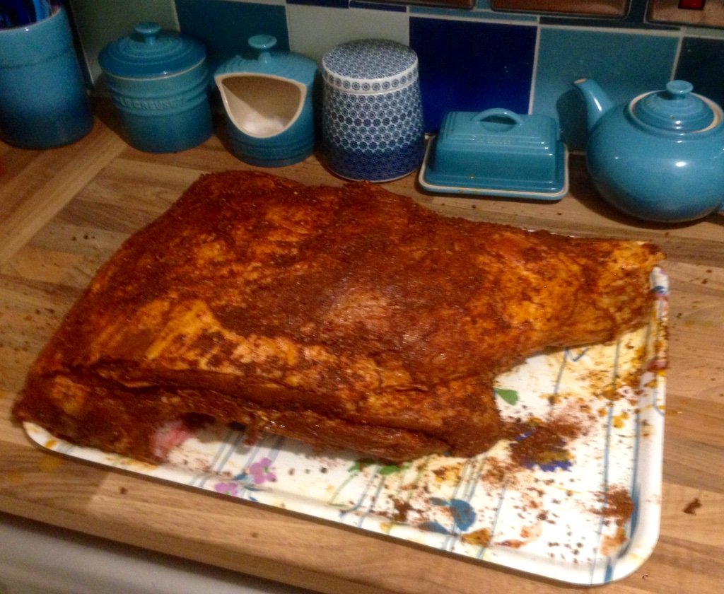 Xmas 12kg Pork Shoulder #pulledpork defrosted and #smoked last weekend. @Tatchburyfarm before cooking.