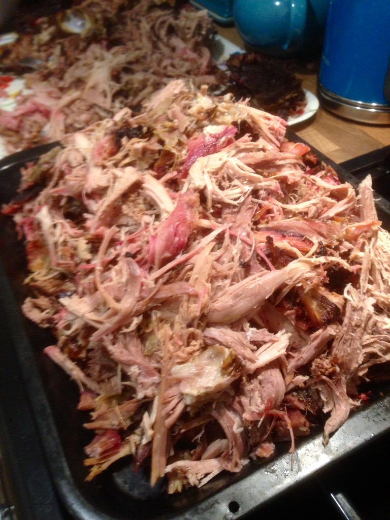 After slow smoking over cherry wood and hazel coppice charcoal for 20 hours. #delicious @Tatchburyfarm