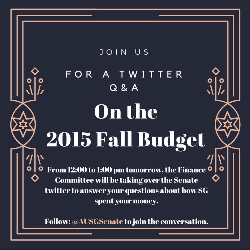 AUSGSenate's tweet photo. Join us tomorrow as @willgetserious answers your Qs about the #FallBudget https://t.co/I4CLCzca39