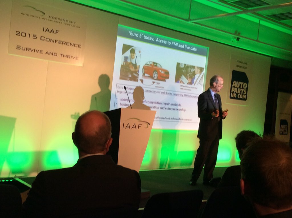 Aftermarket01's tweet photo. Neil Pattemore on stage, covering the latest technical threats to the aftermarket #IAAF2015 https://t.co/gM30LKLsW0