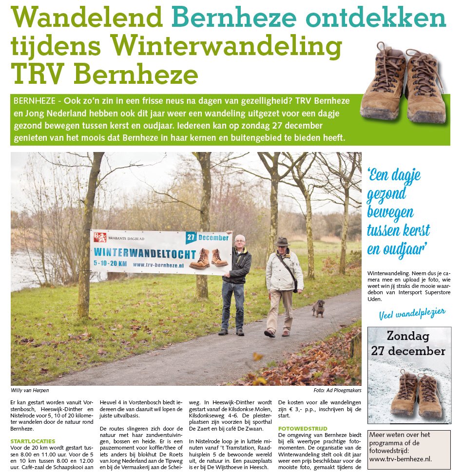 Zin in een frisse neus na de Kerst? Loop op zondag 27 dec mee met onze Winterwandeltocht! trv-bernheze.nl/winterwandelto…