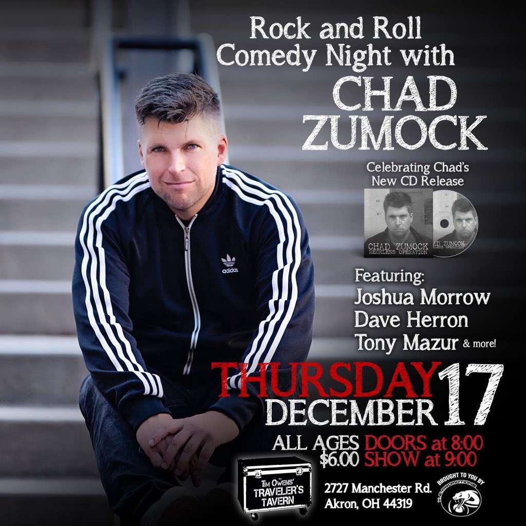 chadzumock's tweet photo. AKRON TONIGHT! 8pm@ TimRipperOwens @TravelersTavern #RecklessOperation Release! @TonyMazur @divebarmegastar #Zumock https://t.co/d7JzCqYmI9