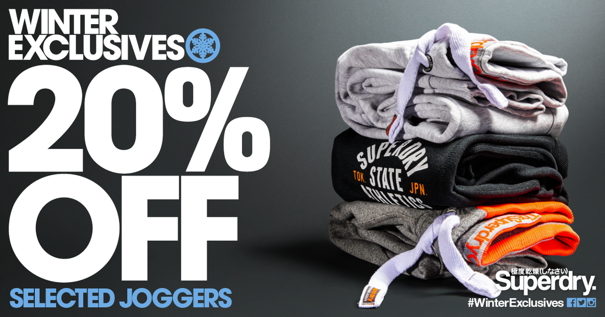 EldonSqNCL's tweet photo. There's 20% off selected Mens Joggers @Superdry today. New offers each day in store &amp; online #WinterExclusives! https://t.co/Qjvzoa6E3U