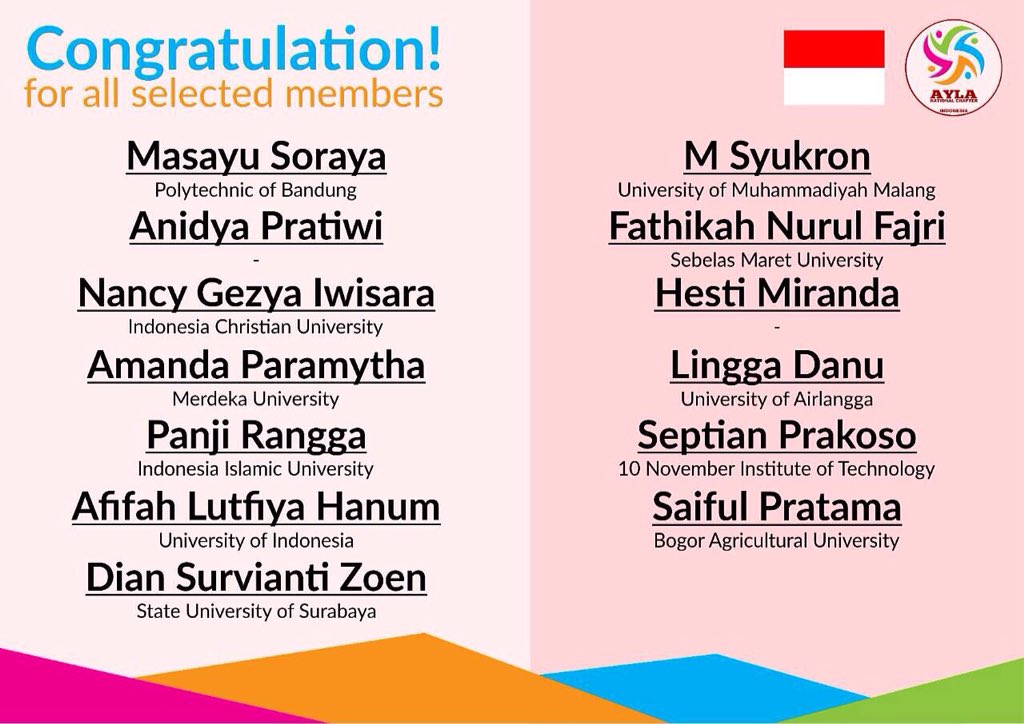 AYLA_Indo's tweet photo. Congratulation for who has been selected members AYLA-Indonesia https://t.co/PL6dGiTF52
