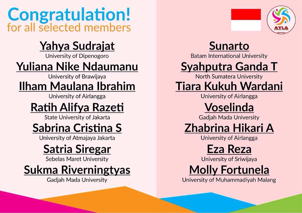 AYLA_Indo's tweet photo. Congratulation for who has been selected members AYLA-Indonesia https://t.co/PL6dGiTF52