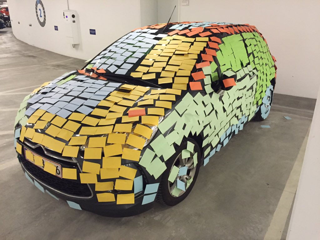 Innovative use of Post-it notes in Novo Nordisk HQ parking garage yesterday. Made my day.