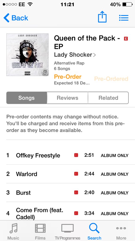 OfficialWheel3r's tweet photo. go pre order @ladyshocker  - queen of the pack ep NOW I have!! #TeamShocks 💣💥 https://t.co/hG0auBud2Z