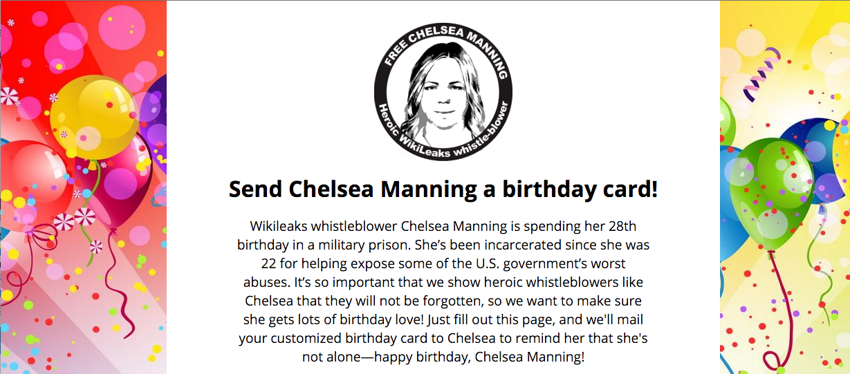 Remessage to wish Chelsea Manning a happy birthday! Then send her an IRL bday card  