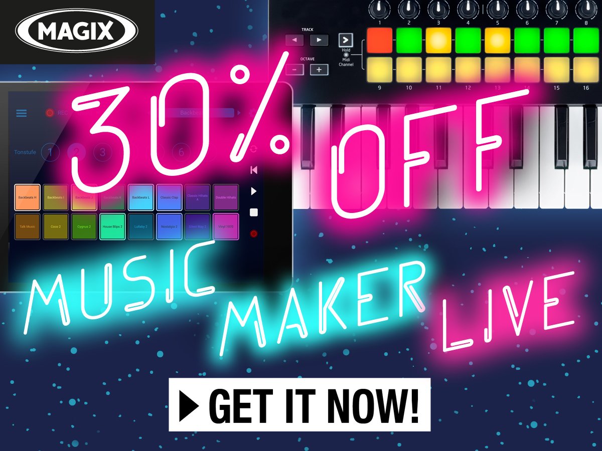 MAGIX_INT's tweet photo. Save this #BoxingDay! Get 30% off on #MusicMakerLive and start producing your own music! https://t.co/QJSM0e0xHu https://t.co/CyV4oOEBf2