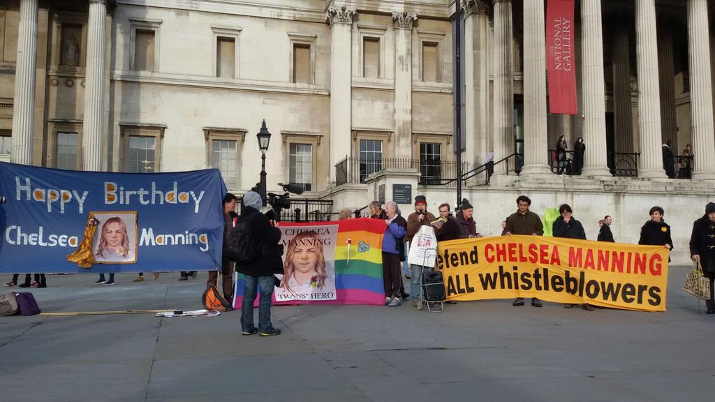 Happy birthday Chelsea Manning. Free her now. Picket in London. 