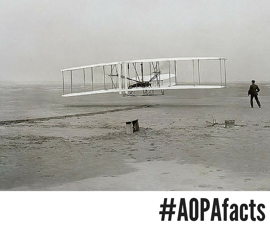 flywithaopa's tweet photo. On 12/17/1903 the Wright Brothers presumably made the first controlled powered heavier than air flight. #AOPAfacts https://t.co/qIJCncYLZP
