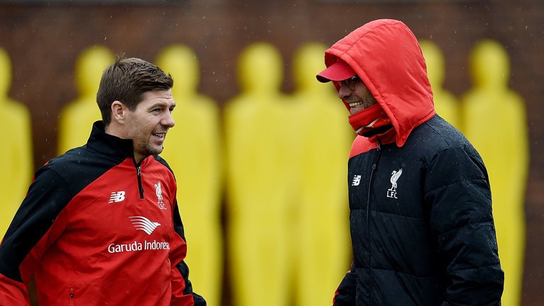 LiverpoolGFN's tweet photo. Steven Gerrard: "I had coffee with Jurgen Klopp and when I came out of the room I just felt happy. I felt taller." https://t.co/8PQkF67EbL
