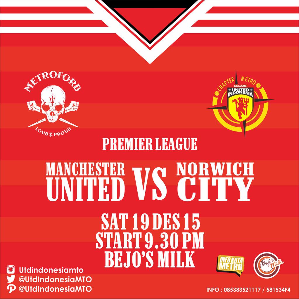 📣 Nonbar UIMetro
⚽ Man United vs Norwich
📆 Sabtu, 19 Desember 2015
⌚ Start: 21.30 WIB
🏠 <a href="/bejos_milk/">Bejo's Milk</a>
#BudayakanNonbar