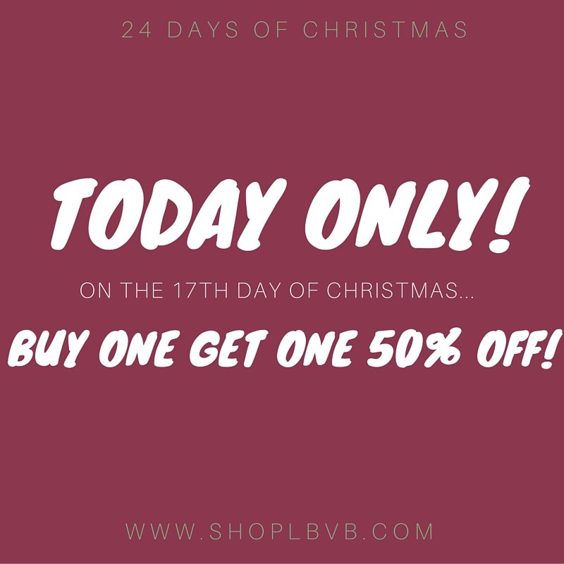 shopLBVBoutique's tweet image. 24 Days of Christmas! Today, buy one get one 50% off! Stop by and see us today 11-6! #shoplbvb #lbvbgirls #bogo