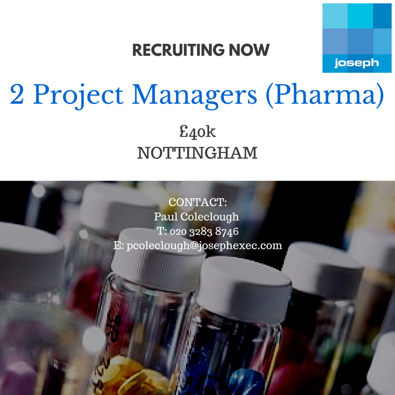 Two Project Managers needed for leading Pharma company based in Nottingham. Call Paul for more information