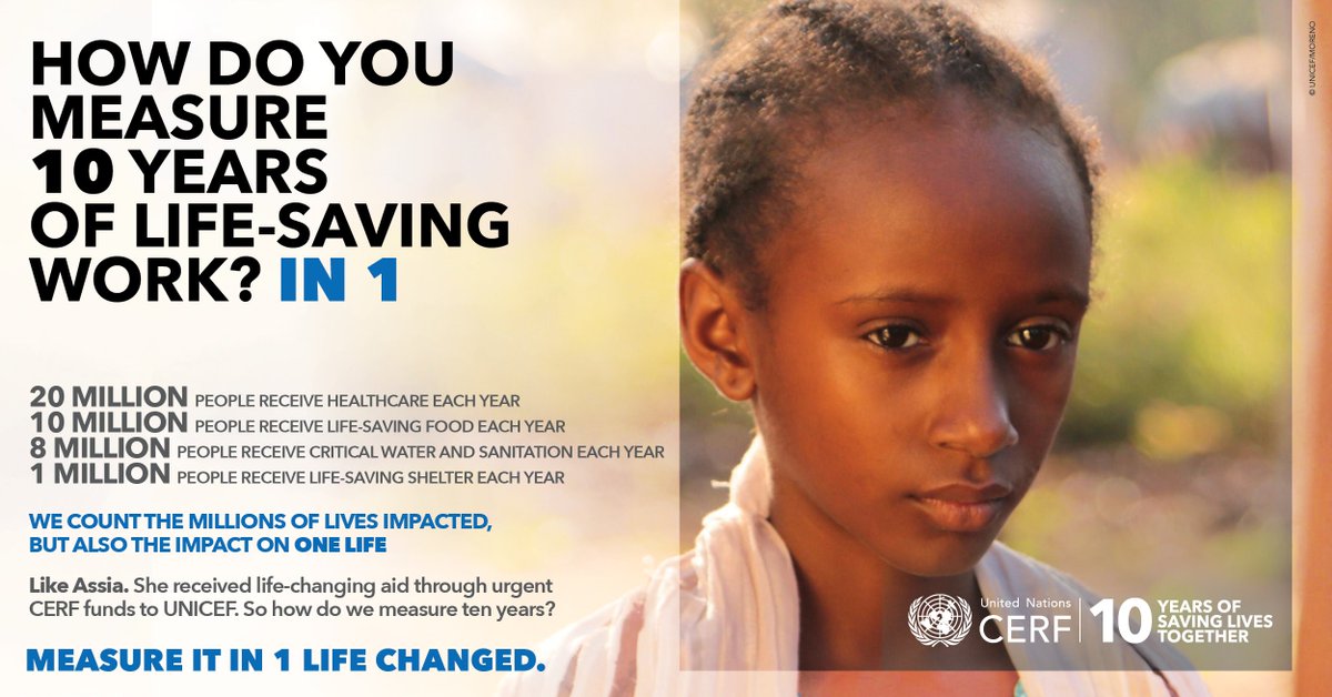 UNICEF's tweet photo. How do you measure 10 years of @UNCERF’s life-saving work? Measure it in 1 life saved #CERF10 #SavingLivesTogether https://t.co/7jGPsZVMuL