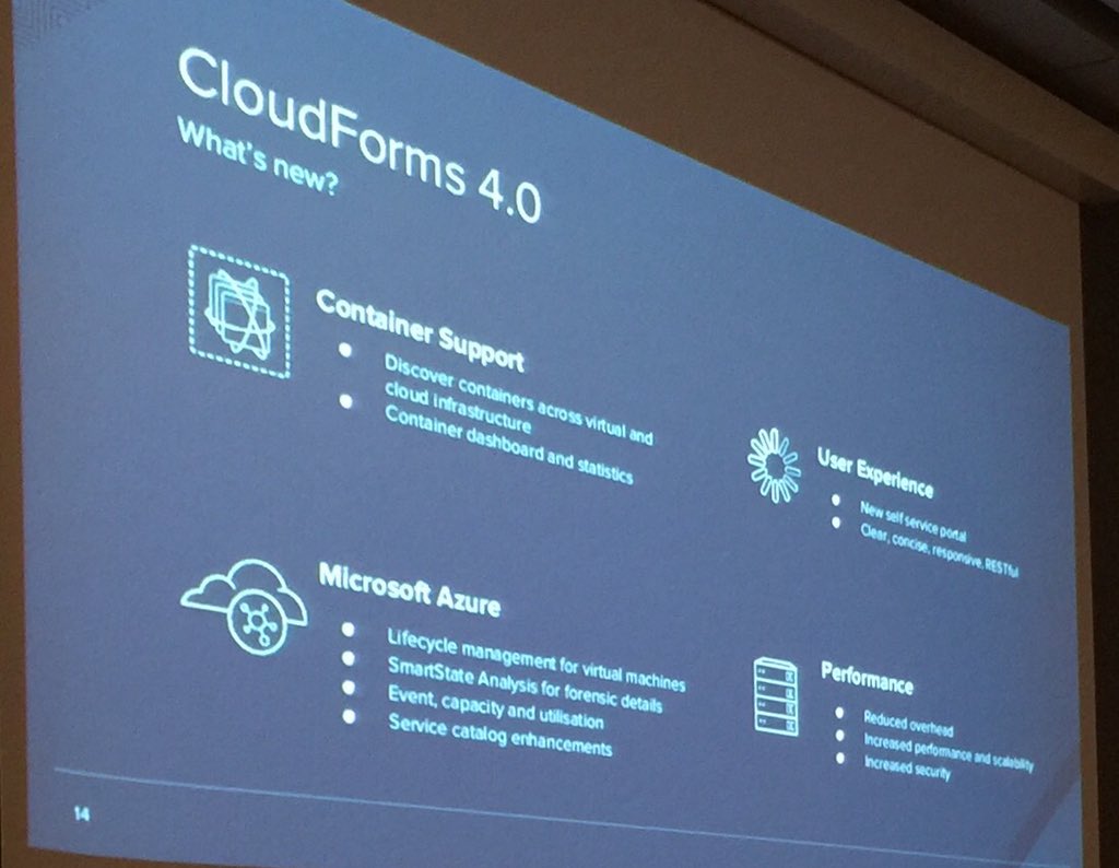 netorek's tweet photo. #RedHat CloudForms 4.0 #container support! Nice! #netorek https://t.co/ChIHCpGrTc
