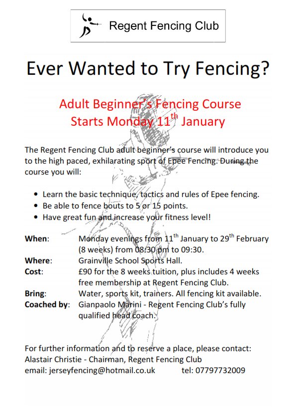 jersey_fencing's tweet photo. Adult beginners fencing course starts 11th Jan. Perfect answer to your New Year's resolution to try something new. https://t.co/KIapwhf3tC