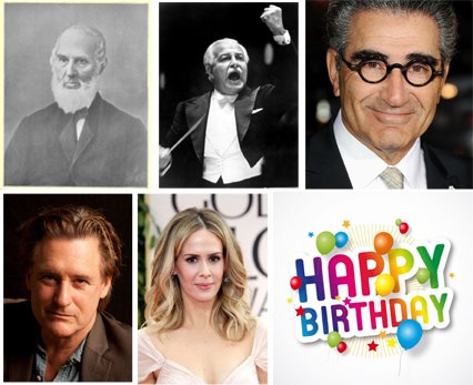 Happy Birthday to John Greenleaf Whittier, Arthur Fiedler, Eugene Levy, Bill Pullman & Sarah Paulson! 