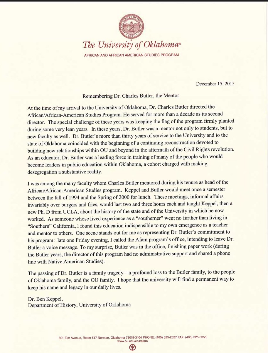 The African and African American Studies program mourn the loss of our beloved Dr. Charles Butler.