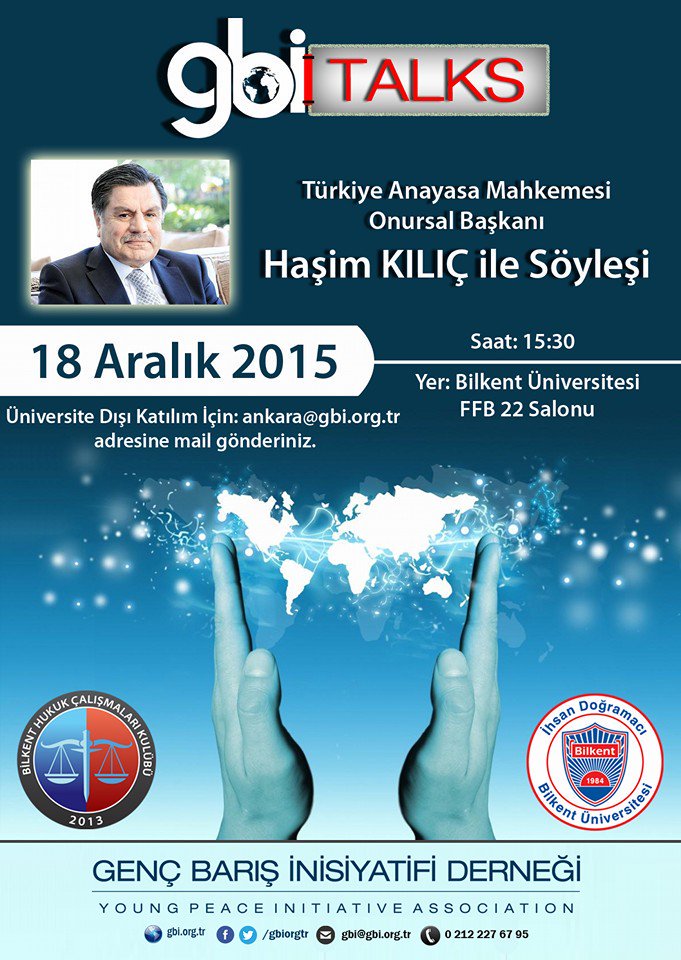 18 Aralık'ta Anayasa Mahkemesi Onursal Başkanı Haşim Kılıç ile yapacağımız söyleşiye herkesi bekliyoruz.