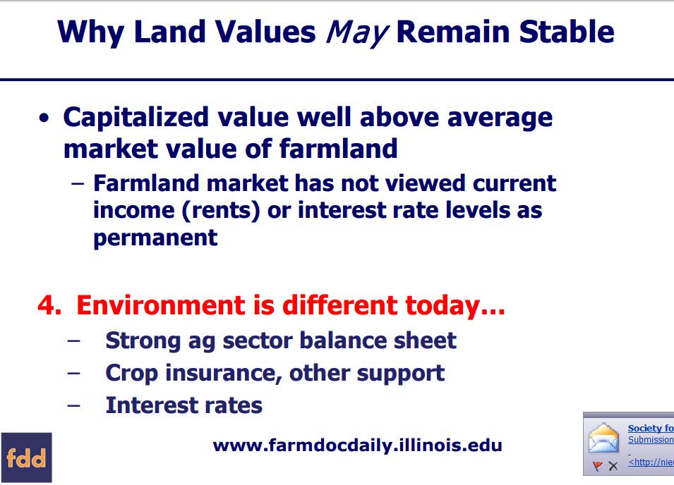 ScottIrwinUI's tweet photo. Important perspective on Corn Belt land value. #IFES15 slides from @nickdpaulson https://t.co/sZzg6aZmFC https://t.co/eRLckUawhY