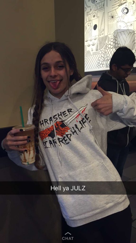 juliaalasky's tweet photo. oh no wearing thrasher #itsaprob #thrashergirl i shred breh!! https://t.co/iqccpVZc0u