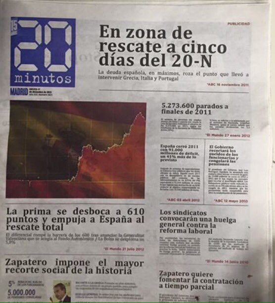 Aglezterol's tweet photo. La España de hace 4 años en una portada poco antes de las elecciones generales pasadas... #EspañaEnSerio  @PPopular https://t.co/kP15hZ00bK