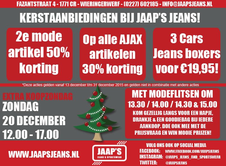 JaapsJeans's tweet photo. Zondag zijn wij geopend met modeflitsen, een hapje en een drankje en mooie acties! #komgezelliglangs #totzondag https://t.co/r3yrphVMzl