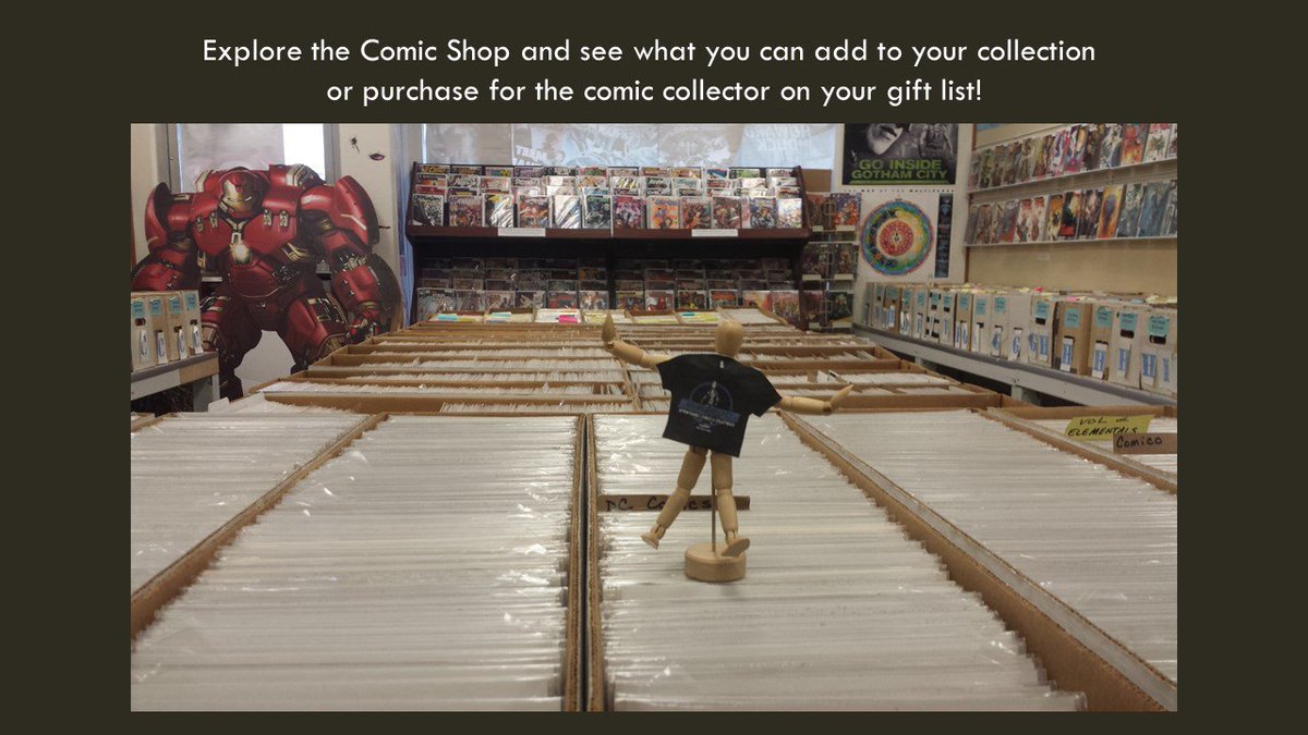 Actiontoyman's tweet photo. Still have holiday shopping left? Please stop by the comic area to see what we have! #3FloorsofFun #atmTshirtGuyTour https://t.co/97vKQWZUGX