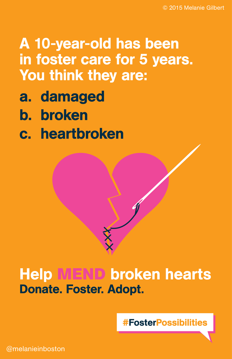 CASA4Children's tweet photo. RT @melanieinboston Kids from #fostercare aren't broken...they're heartbroken
#FosterPossibilities https://t.co/0nvzg21jOy