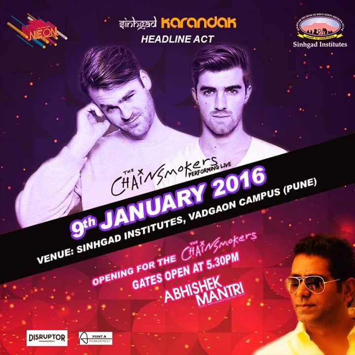 SinhgadKarandak's tweet photo. Its DJ Abhishek Mantri doing the opening act for the @TheChainsmokers Live in Concert
#TheChainsmokersAtSinhgad https://t.co/ZIOj4EVFAt