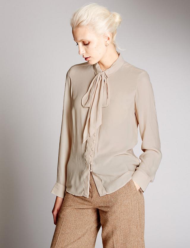 endource's tweet image. The pussy-bow blouse is still a big deal! We LOVE this @marksandspencer one... ow.ly/W1Fl9