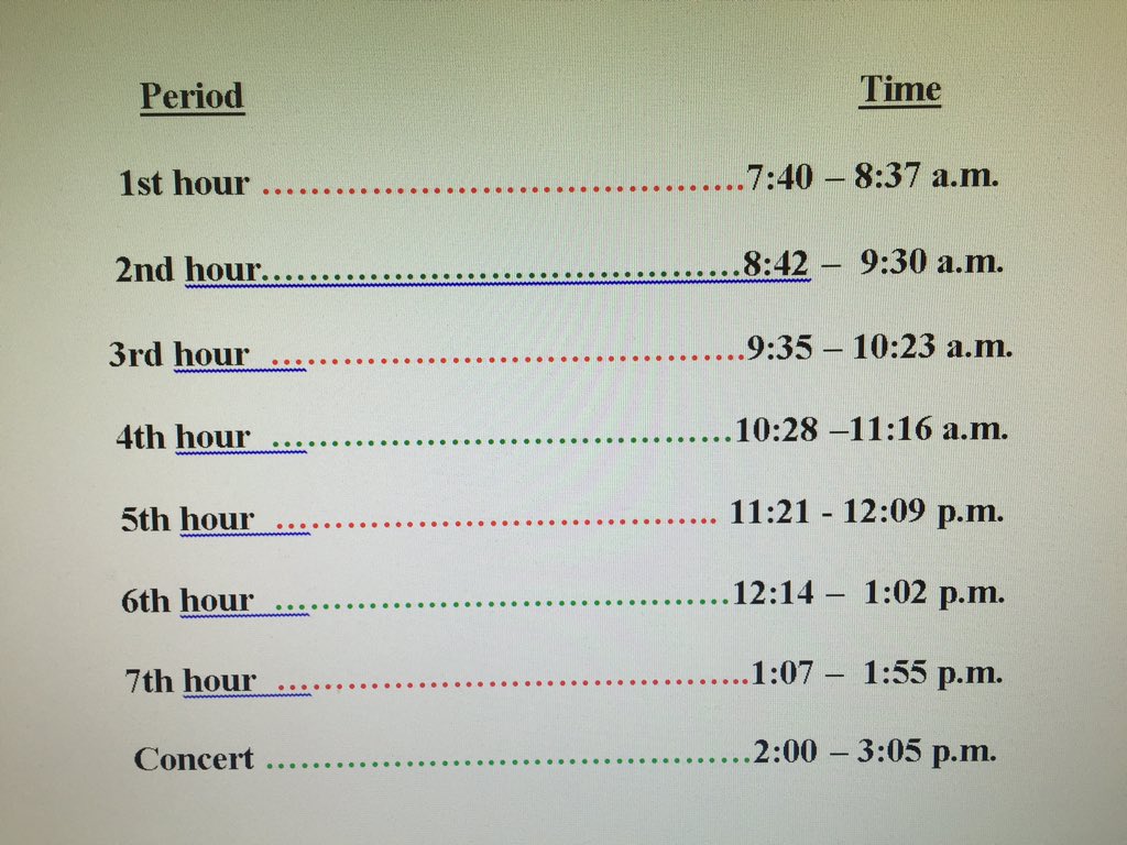 HS School Schedule for Friday (12/18)